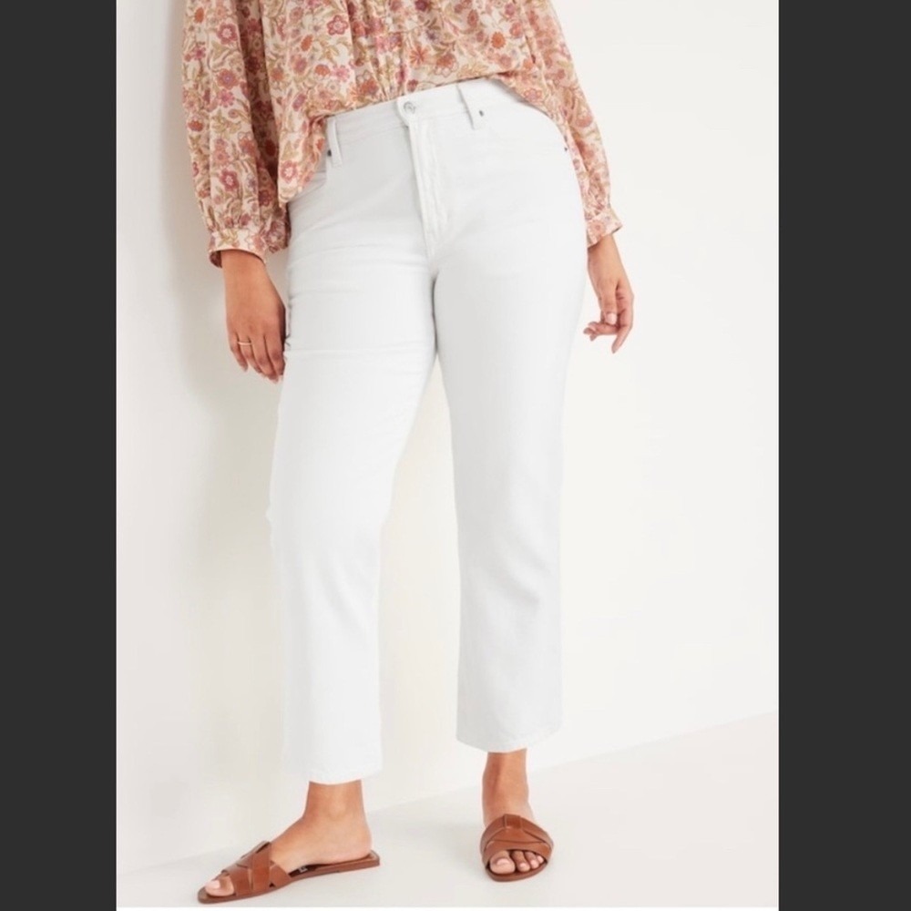 Old Navy High Rise Slouchy Straight Crop Jeans Plus Sz 24 White 100% Cotton NWT